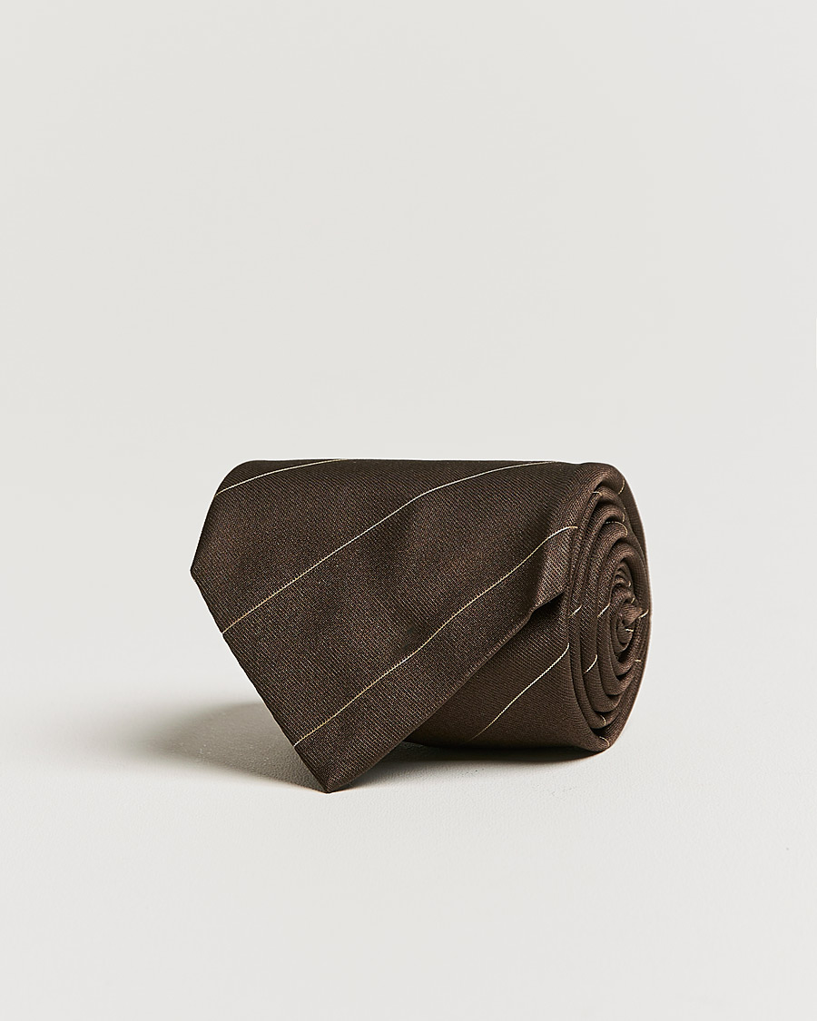 Mies | Brioni Regimental Stripe Silk Tie Dark Brown | Brioni | Regimental Stripe Silk Tie Dark Brown