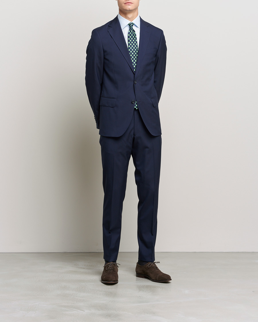 Mies | Housut | Oscar Jacobson | Denz Super 120's Wool Trousers Navy