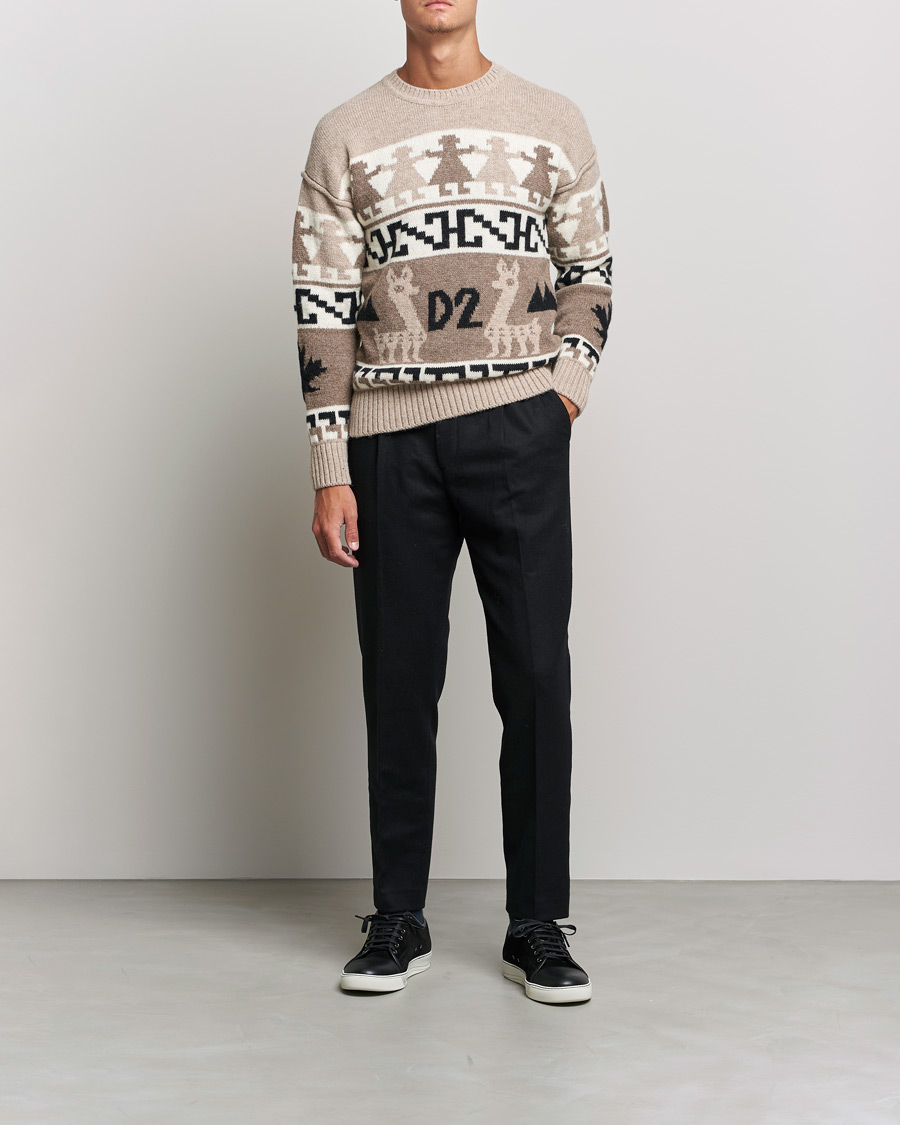 Mies | Puserot | Dsquared2 | Llamas Heavy knitted Sweater Beige