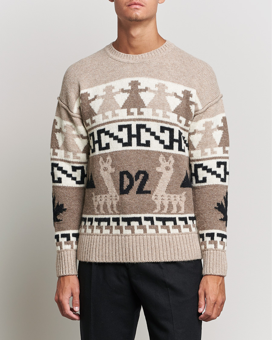 Mies | Puserot | Dsquared2 | Llamas Heavy knitted Sweater Beige