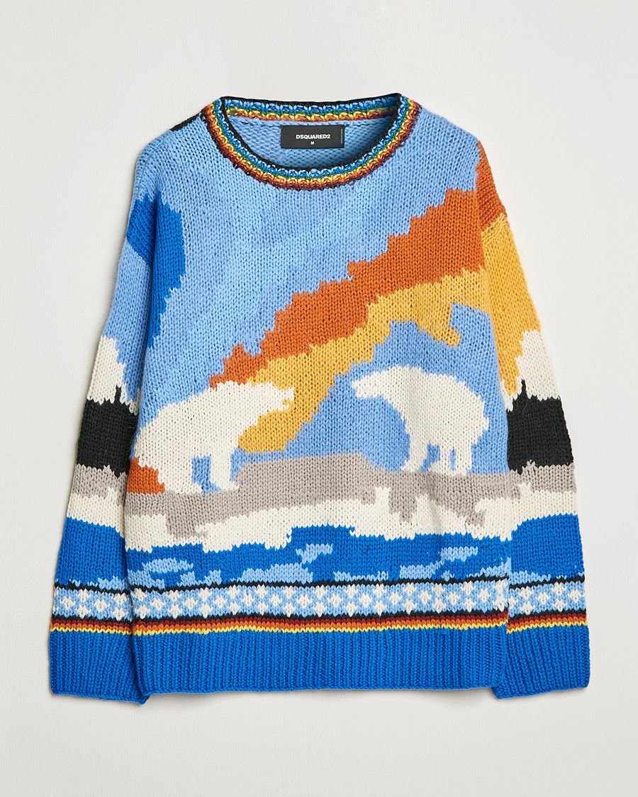 Mies | Puserot | Dsquared2 | Bear Dawns Knitted Sweater Blue/White