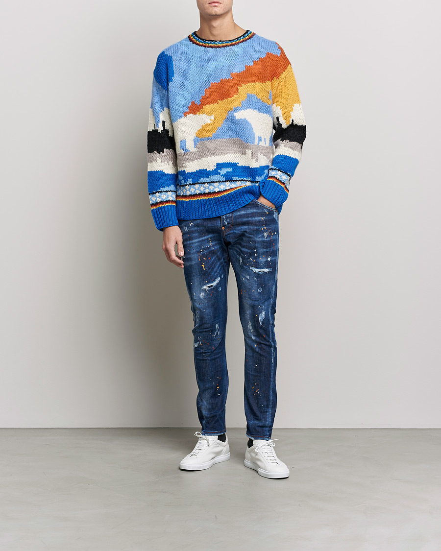 Mies | Puserot | Dsquared2 | Bear Dawns Knitted Sweater Blue/White