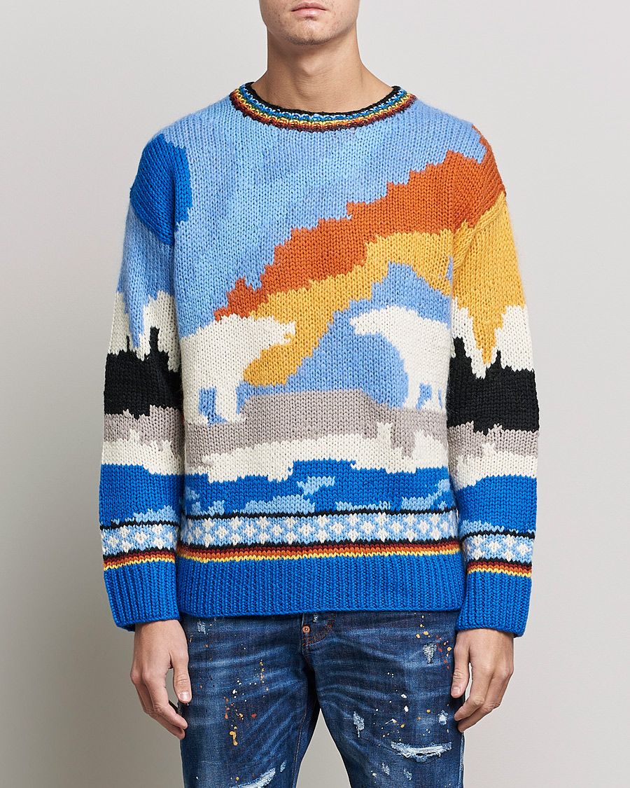 Mies | Puserot | Dsquared2 | Bear Dawns Knitted Sweater Blue/White