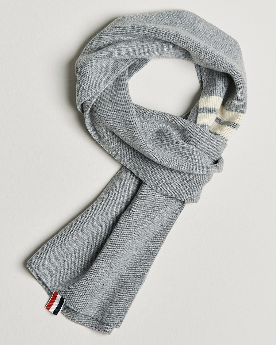 Mies | Thom Browne Full Needle Rib Cashmere Scarf Light Grey | Thom Browne | Full Needle Rib Cashmere Scarf Light Grey