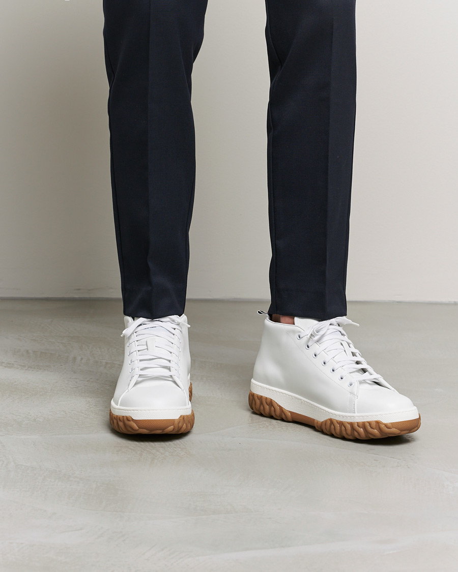 Mies | Thom Browne Mid Top Court Sneaker White Calf | Thom Browne | Mid Top Court Sneaker White Calf