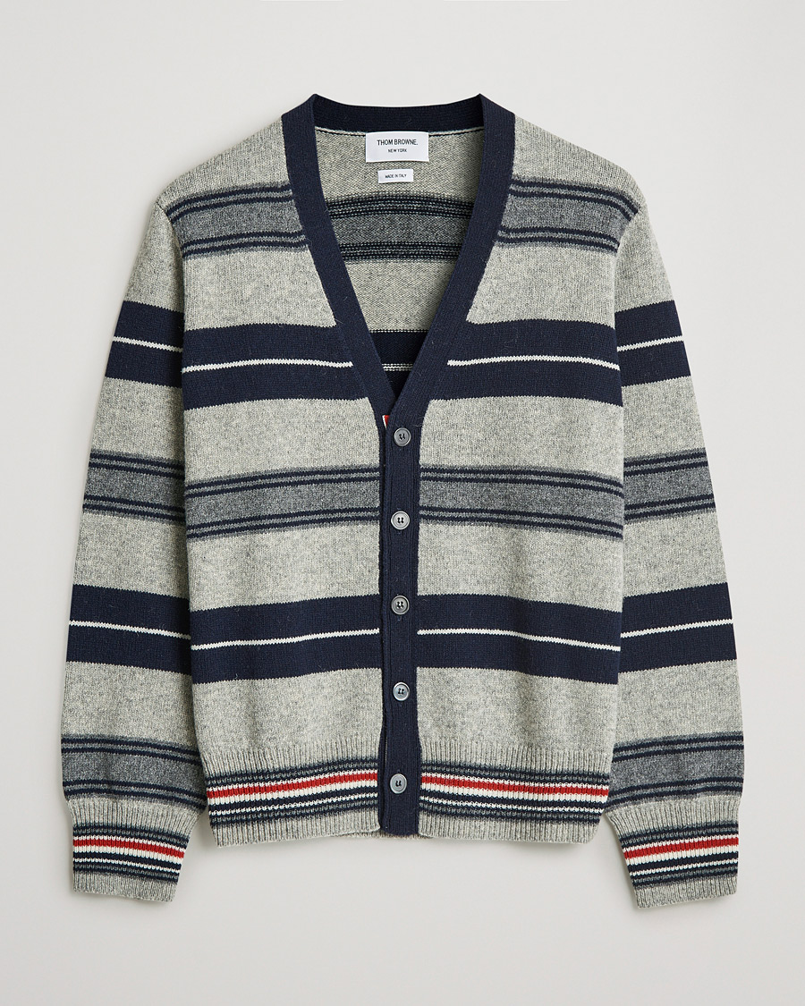 Mies | Puserot | Thom Browne | Tartan Stripe Wool Cardigan Medium Grey