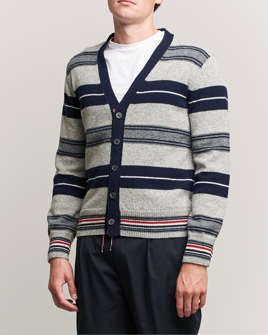 Mies |  | Thom Browne | Tartan Stripe Wool Cardigan Medium Grey