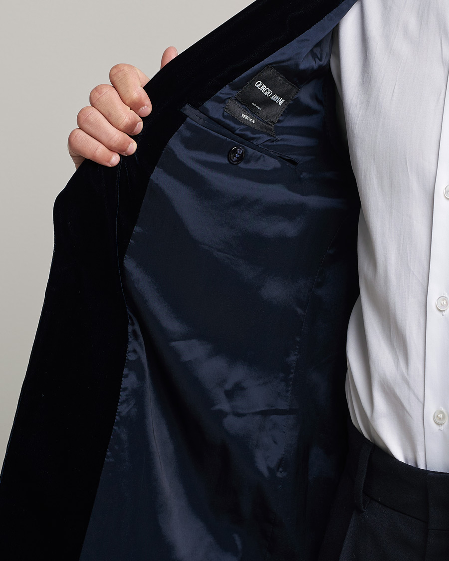 Mies | Pikkutakit | Giorgio Armani | Peak Lapel Velvet Blazer Navy