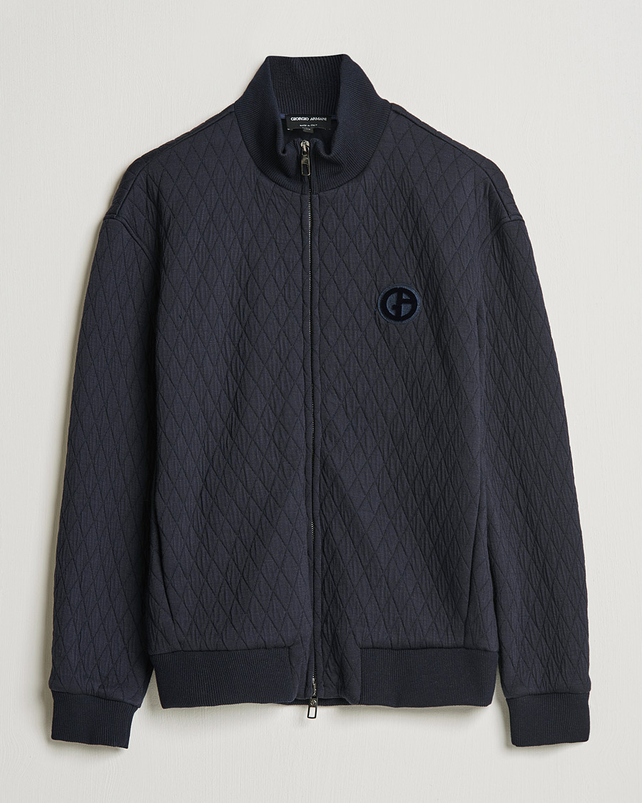 Miehet |  | Giorgio Armani | Diamond Quilted Zip Sweater Navy