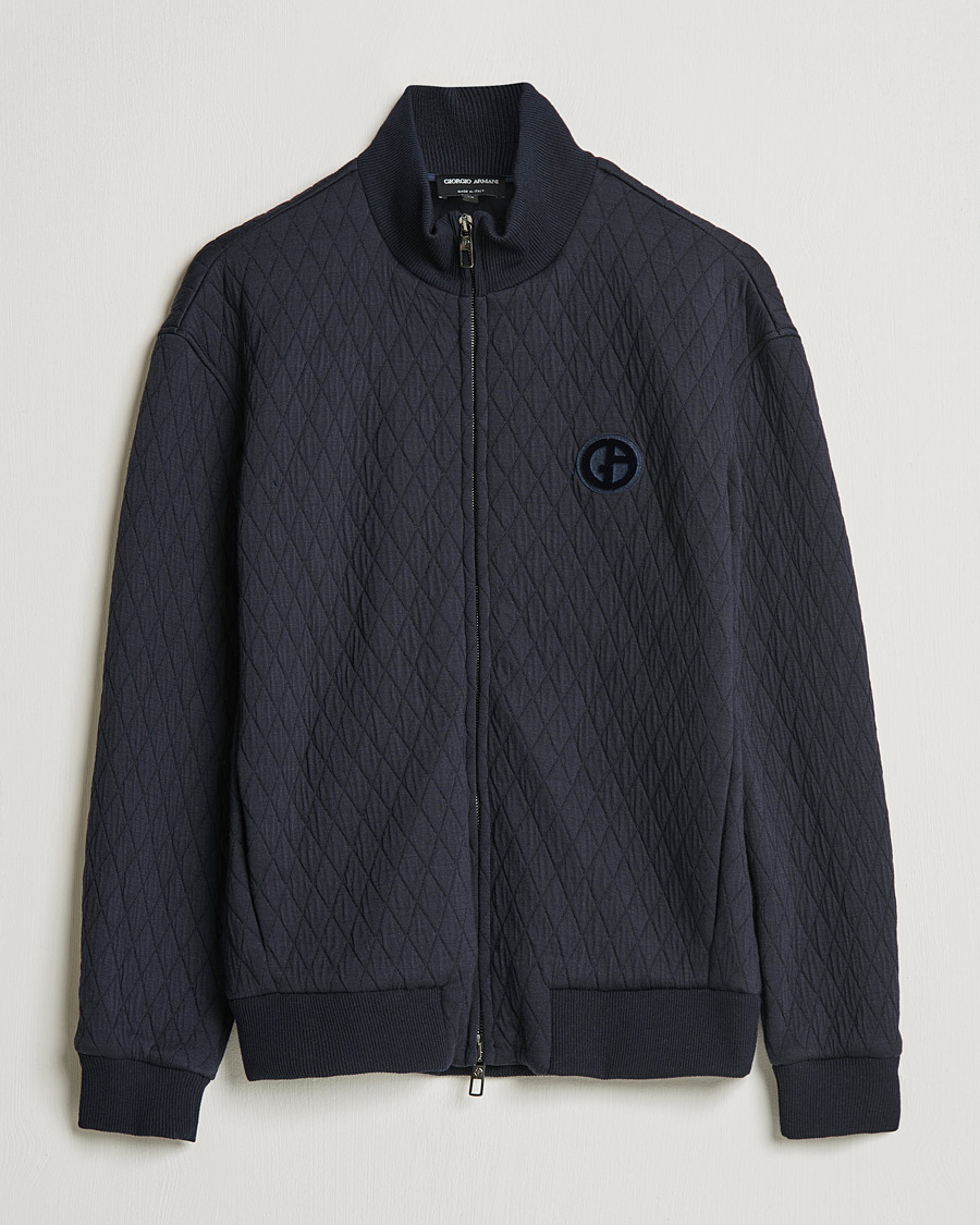 Mies | Puserot | Giorgio Armani | Diamond Quilted Zip Sweater Navy