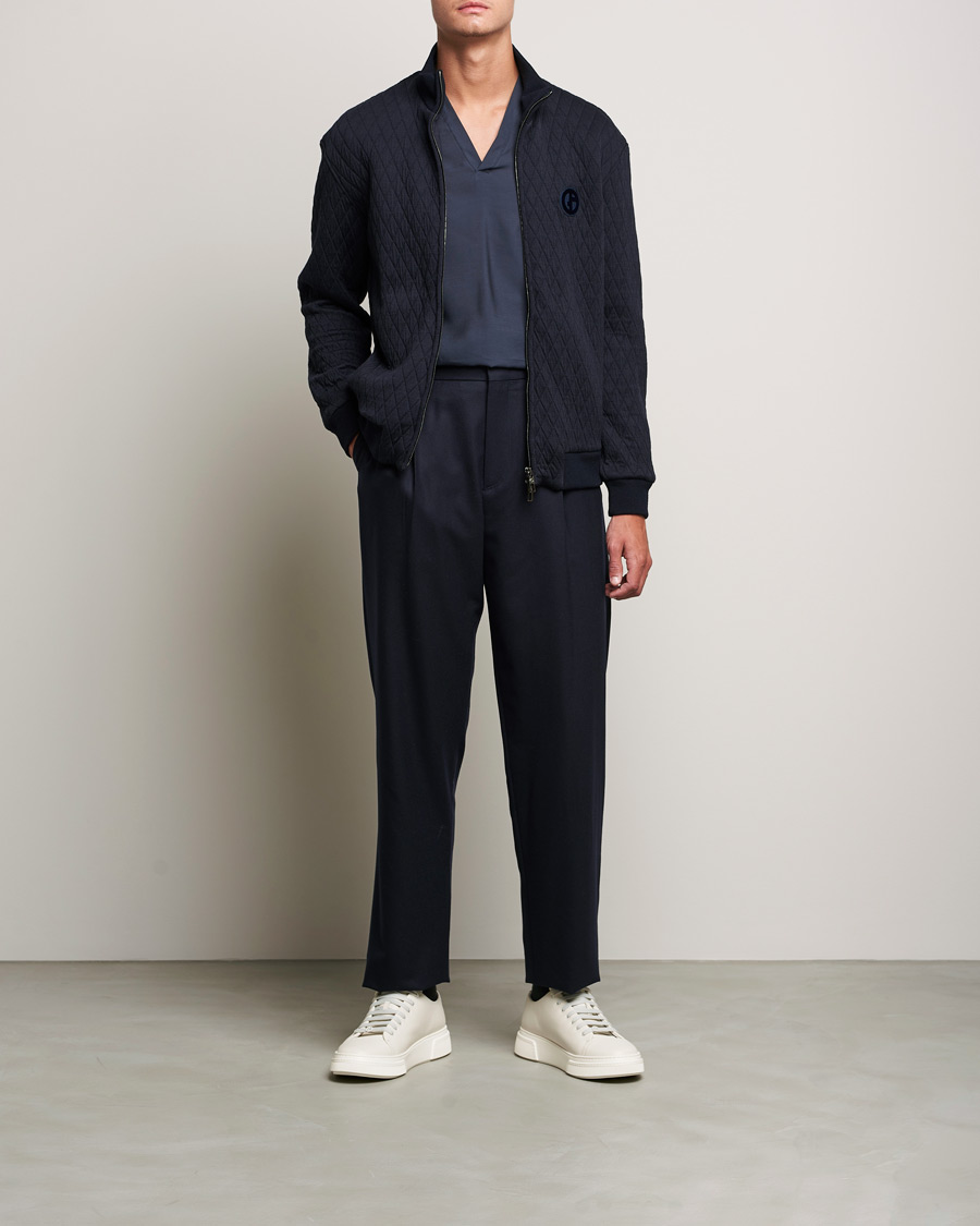 Mies | Puserot | Giorgio Armani | Diamond Quilted Zip Sweater Navy