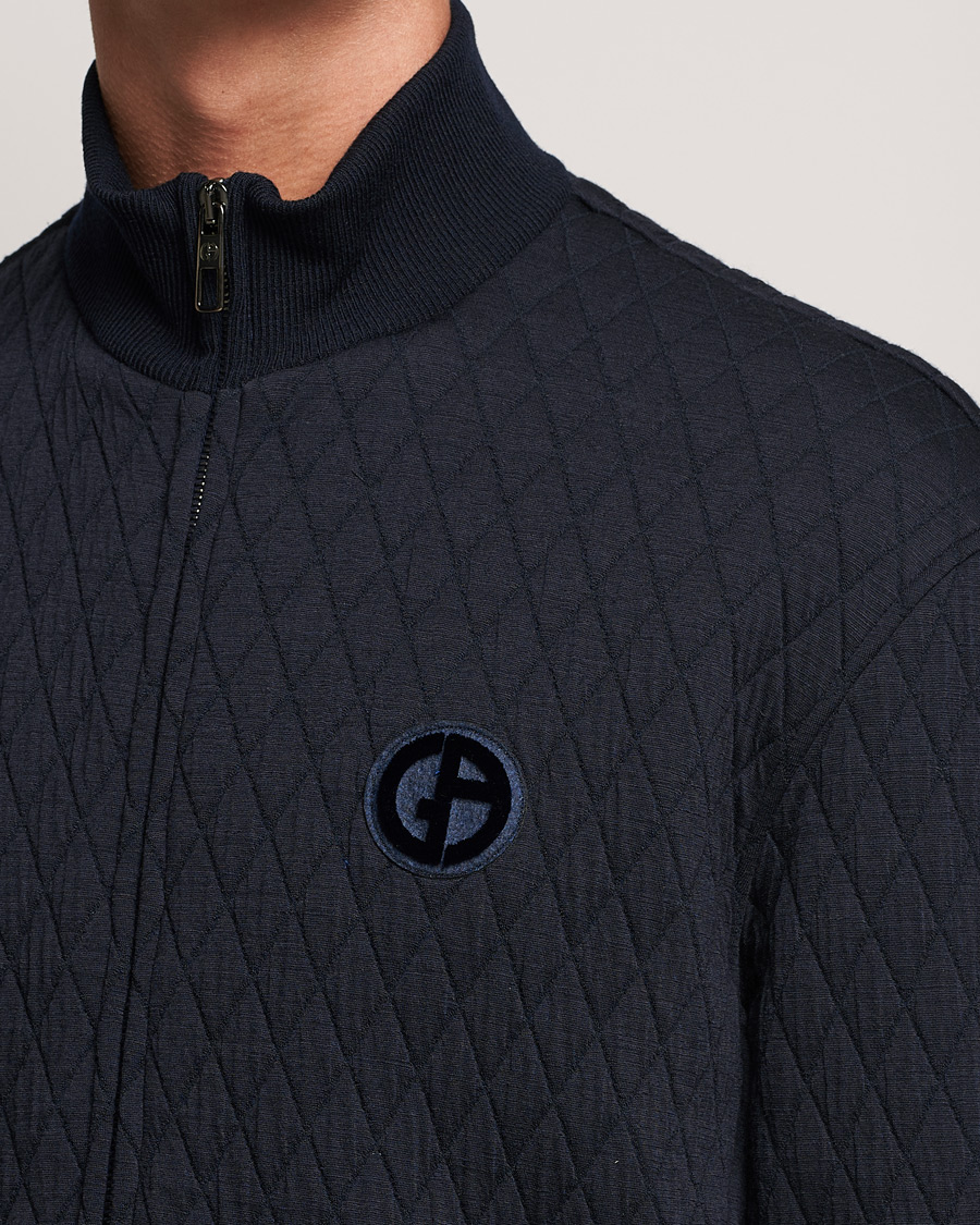 Mies | Puserot | Giorgio Armani | Diamond Quilted Zip Sweater Navy