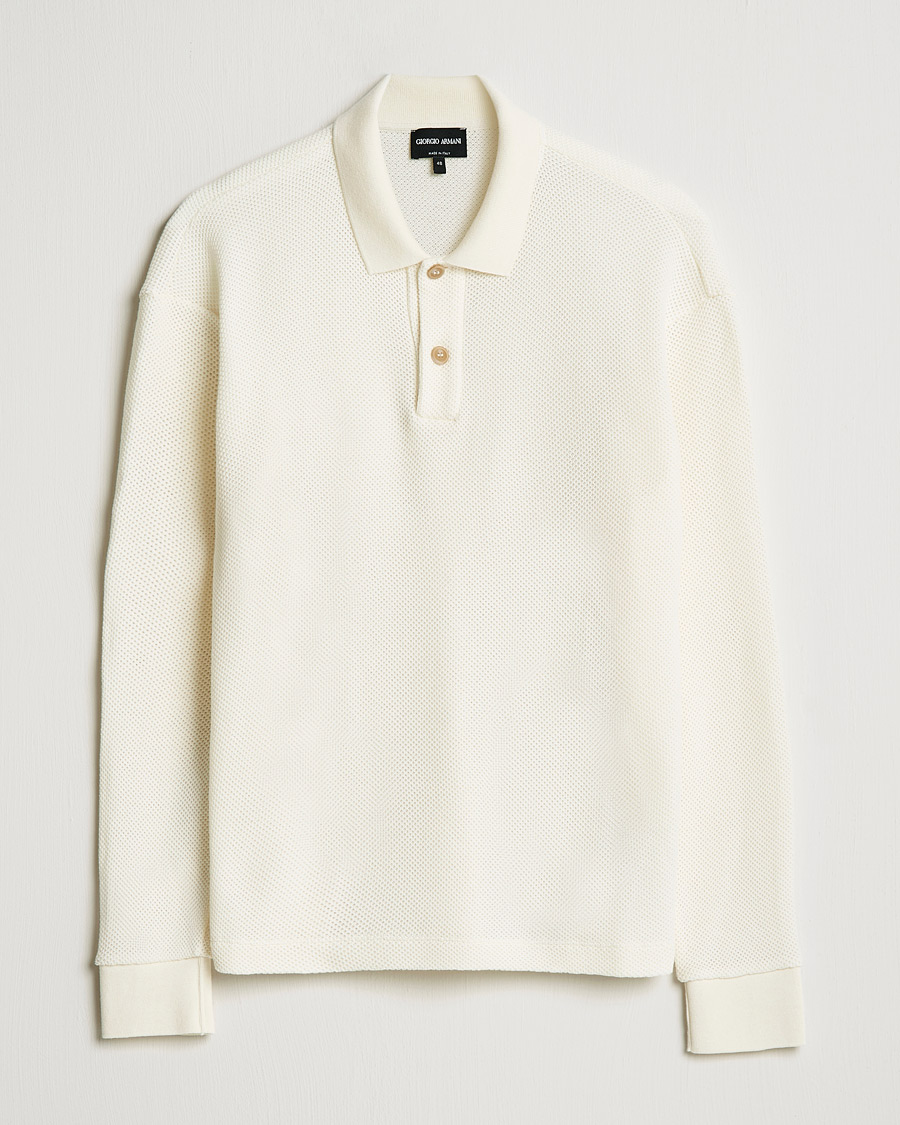 Mies | Puserot | Giorgio Armani | Wool Piquet Long Sleeve Polo Off White
