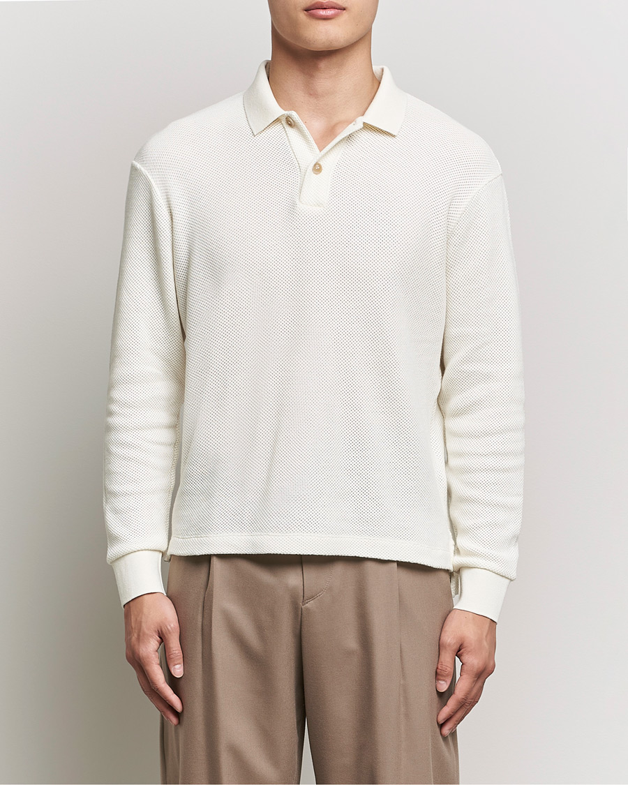Mies | Puserot | Giorgio Armani | Wool Piquet Long Sleeve Polo Off White