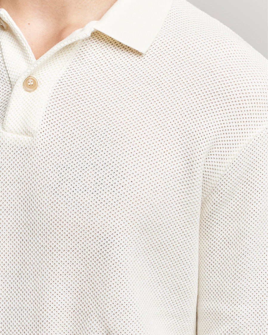 Mies | Puserot | Giorgio Armani | Wool Piquet Long Sleeve Polo Off White
