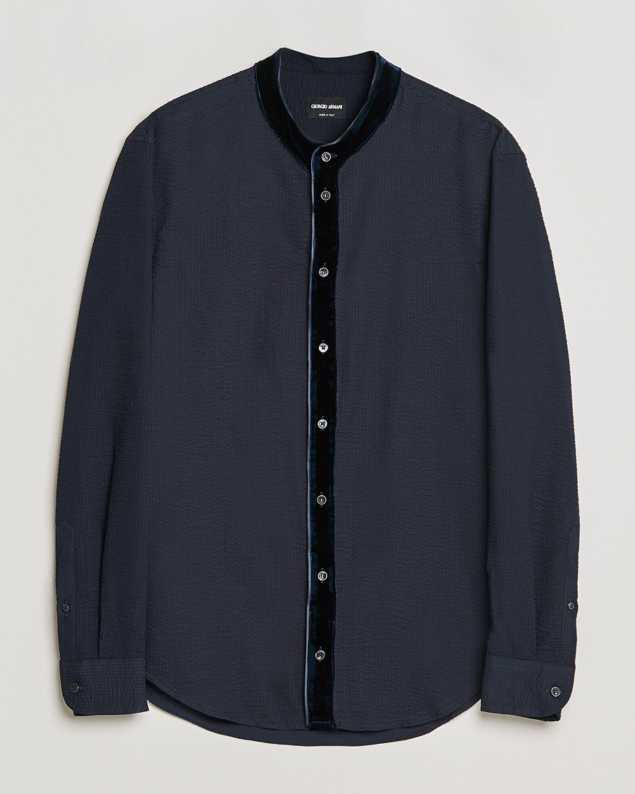 Mies | Kauluspaidat | Giorgio Armani | Seersucker Velvet Guru Collar Shirt Navy