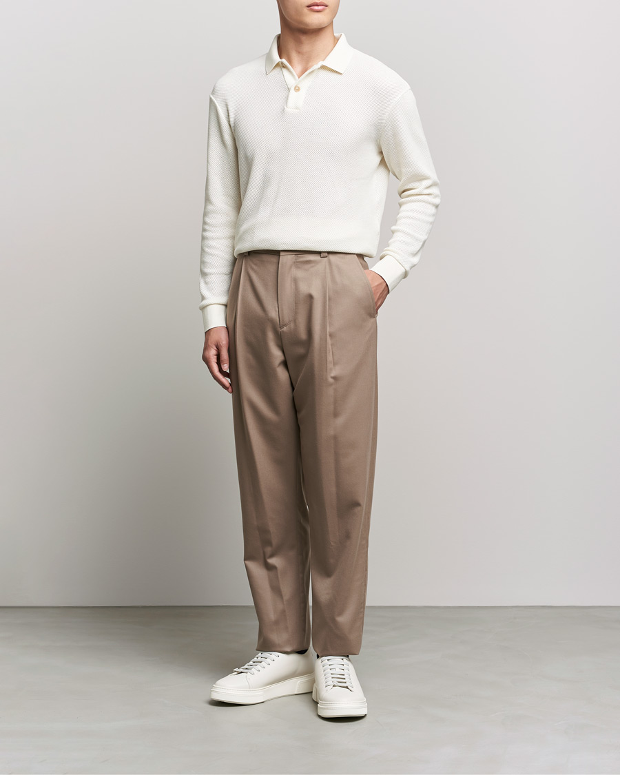 Mies | Housut | Giorgio Armani | Tapered Pleated Flannel Trousers Beige