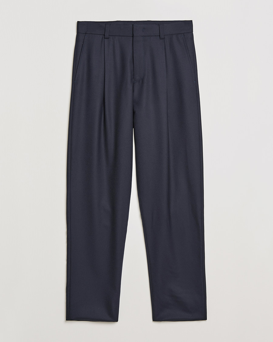 Mies | Housut | Giorgio Armani | Tapered Pleated Flannel Trousers Navy