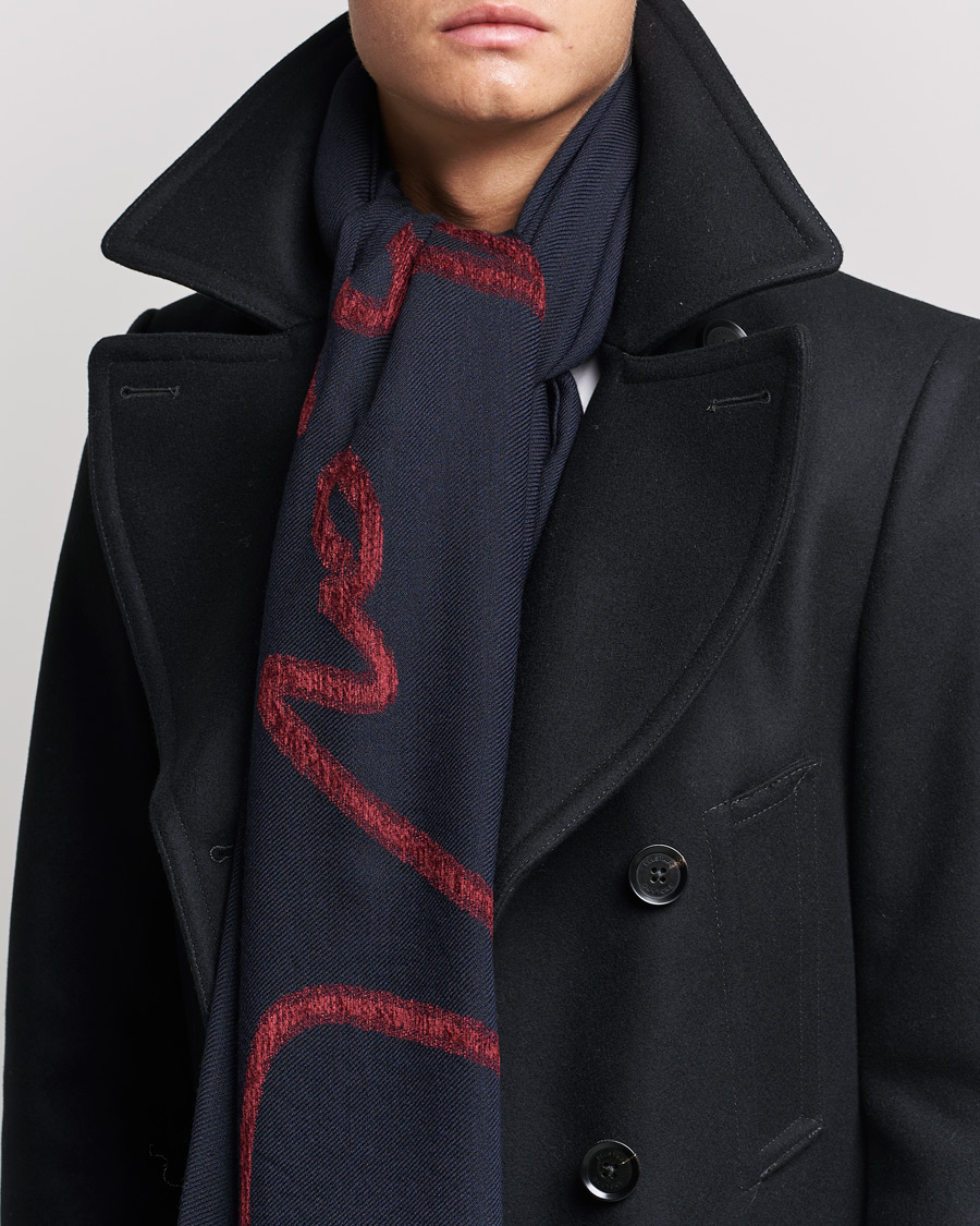Mies | Italian Department | Giorgio Armani | Signature Woven Wool Scarf Navy