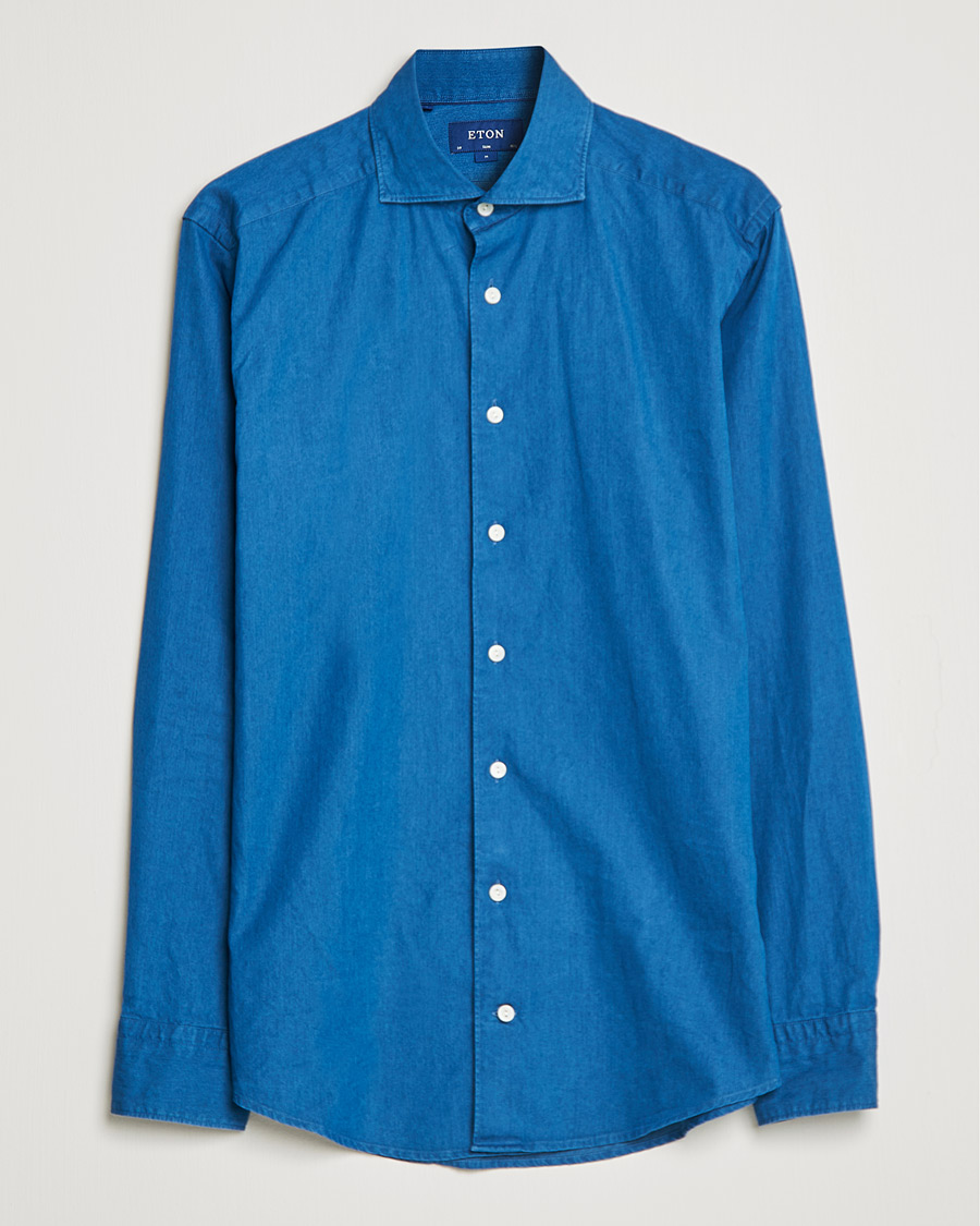 Mies | Arkipuku | Eton | Slim Fit Garment Washed Denim Shirt Indigo