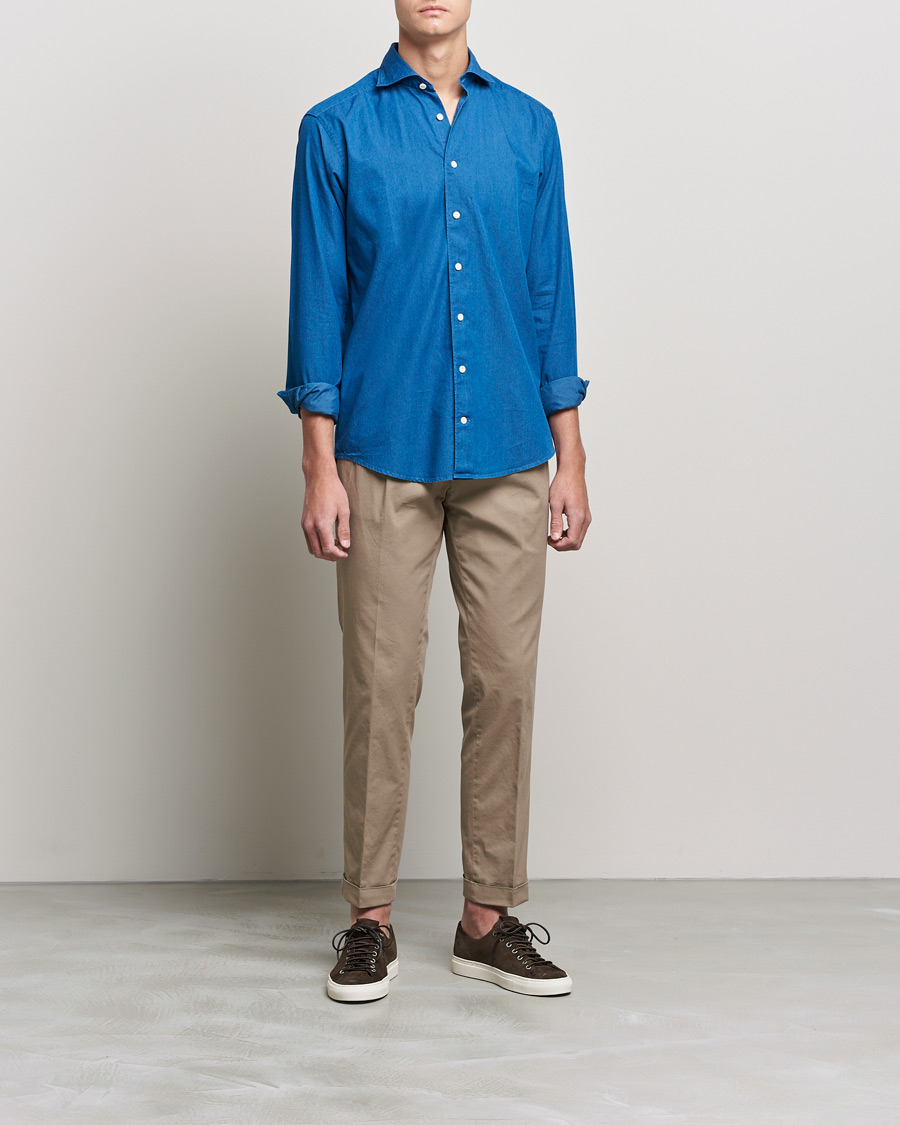 Mies |  | Eton | Slim Fit Garment Washed Denim Shirt Indigo