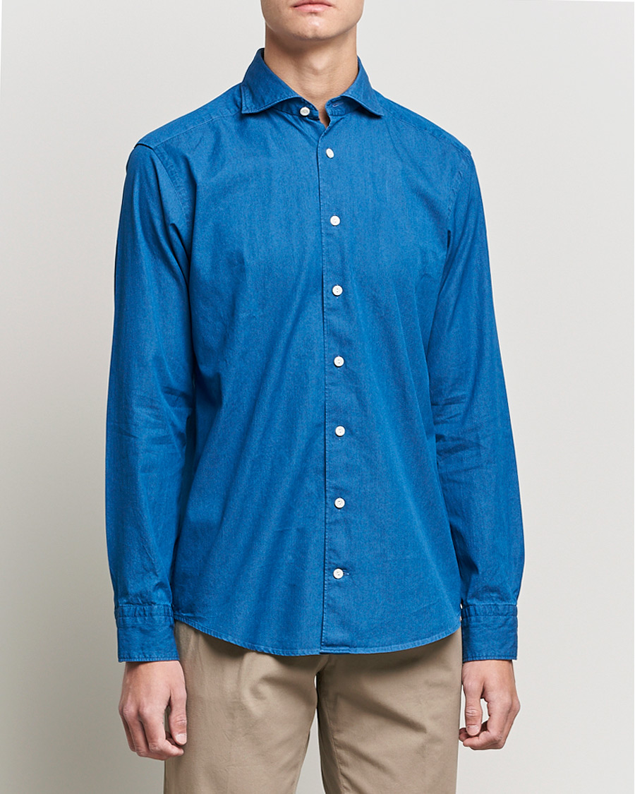 Mies | Arkipuku | Eton | Slim Fit Garment Washed Denim Shirt Indigo