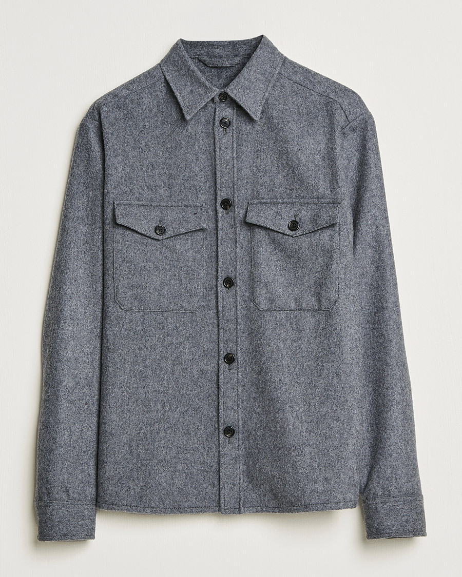 Mies | Kauluspaidat | J.Lindeberg | Flat Wool Regular Overshirt Grey Melange