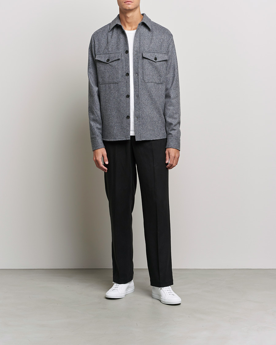 Mies | Kauluspaidat | J.Lindeberg | Flat Wool Regular Overshirt Grey Melange