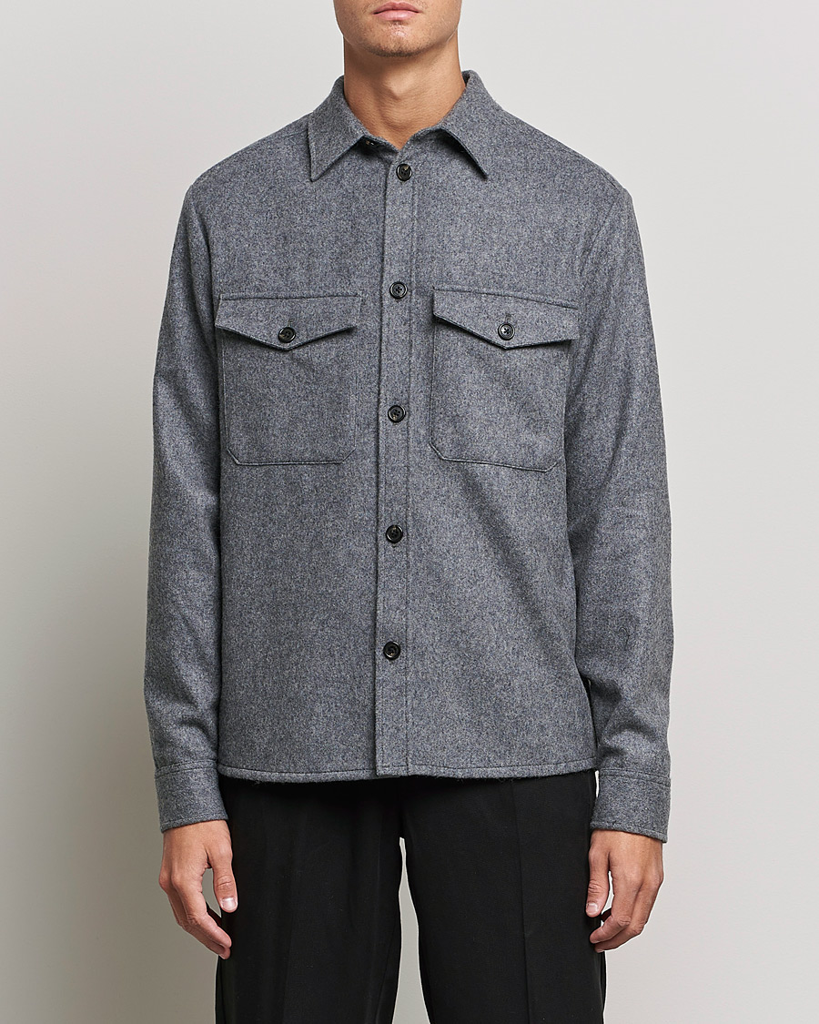 Mies | Paitatakit | J.Lindeberg | Flat Wool Regular Overshirt Grey Melange