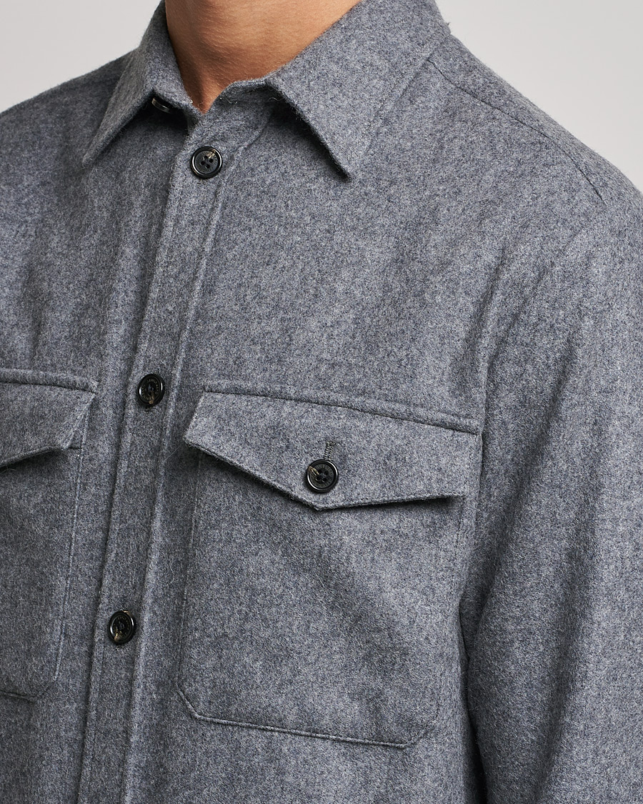 Mies | Kauluspaidat | J.Lindeberg | Flat Wool Regular Overshirt Grey Melange