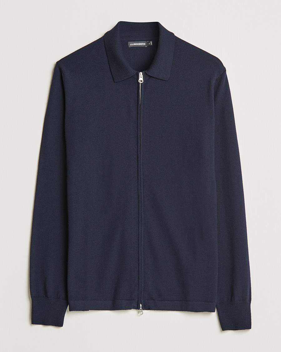 Mies | Puserot | J.Lindeberg | Nyle True Merino Zip Cardigan Navy