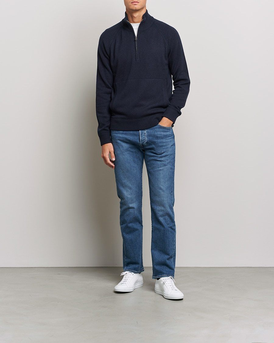 Mies | Business & Beyond | J.Lindeberg | Collin Cashmere/Wool Knitted Half Zip Navy