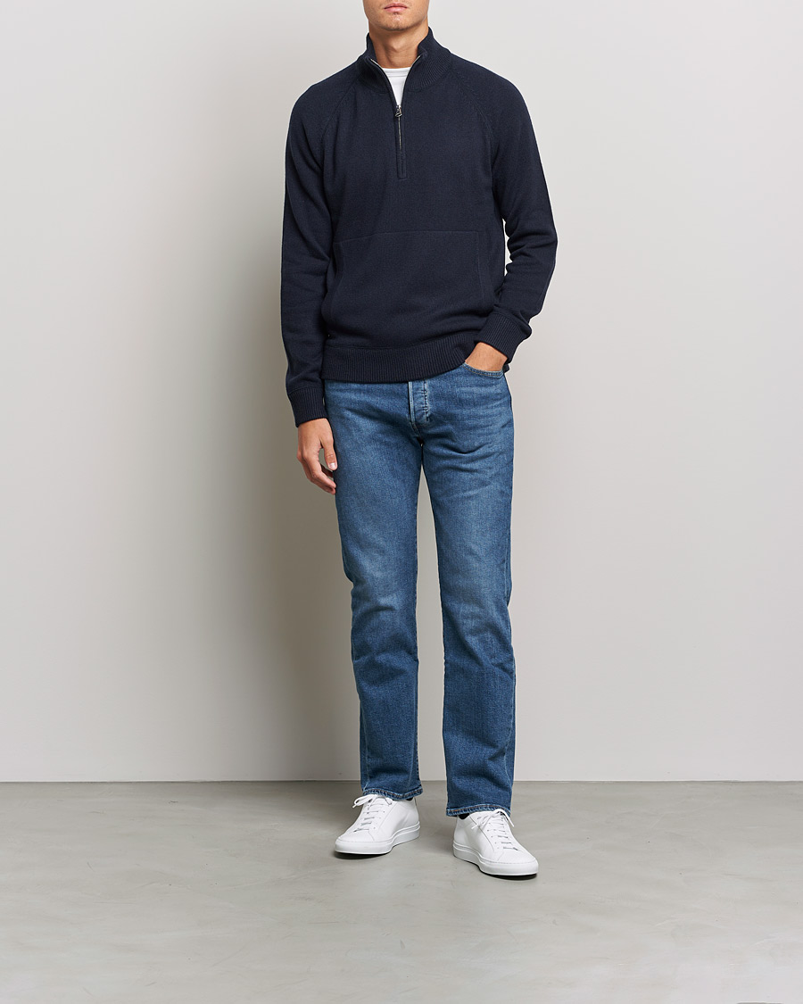 Mies | Puserot | J.Lindeberg | Collin Cashmere/Wool Knitted Half Zip Navy