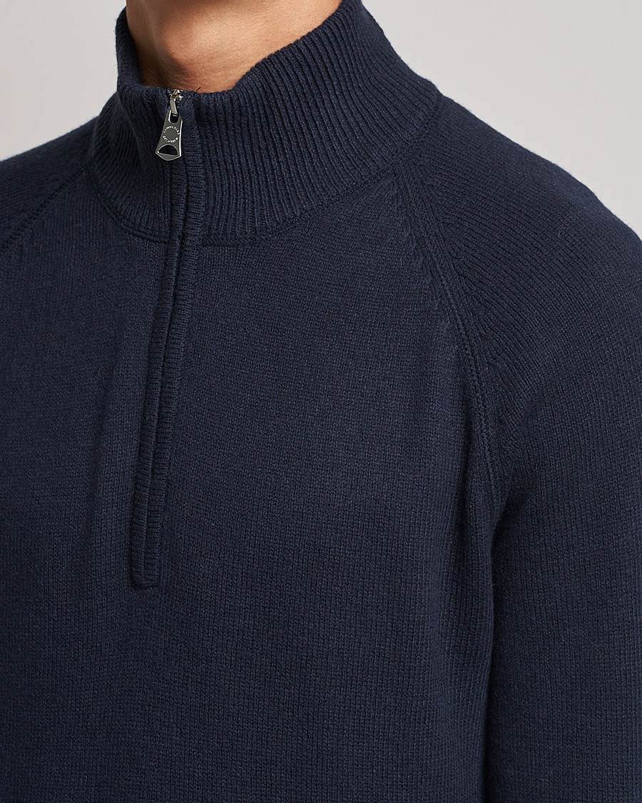 Mies | Puserot | J.Lindeberg | Collin Cashmere/Wool Knitted Half Zip Navy