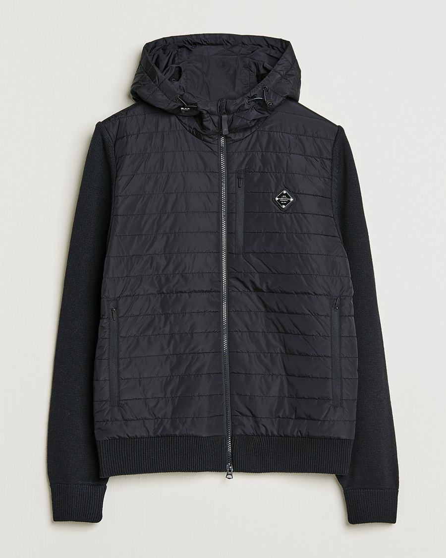 Mies | Puserot | J.Lindeberg | Pierre Knitted Hybrid Full Zip Hood Black