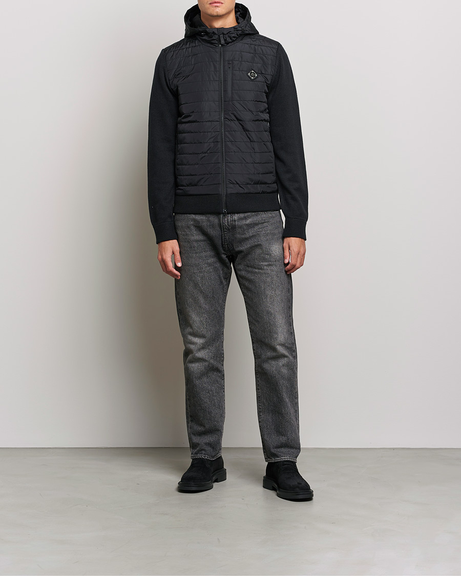 Mies | Puserot | J.Lindeberg | Pierre Knitted Hybrid Full Zip Hood Black