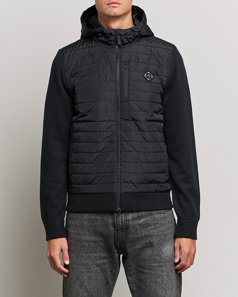 Mies | Puserot | J.Lindeberg | Pierre Knitted Hybrid Full Zip Hood Black
