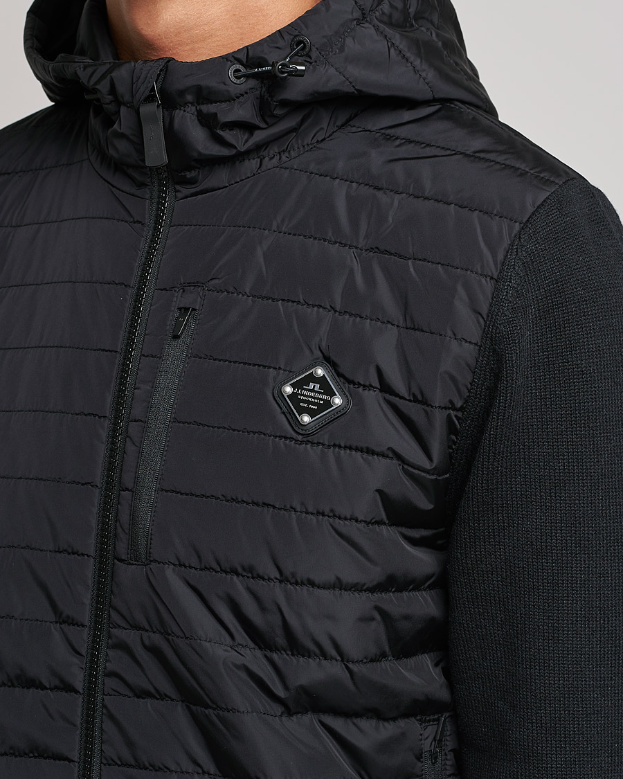 Mies | Puserot | J.Lindeberg | Pierre Knitted Hybrid Full Zip Hood Black