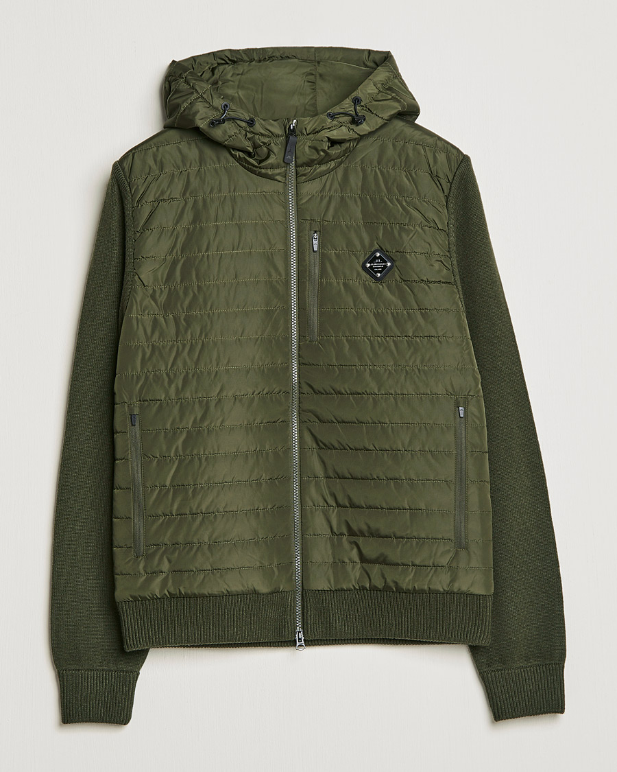 Mies | Puserot | J.Lindeberg | Pierre Knitted Hybrid Full Zip Hood Forest Green