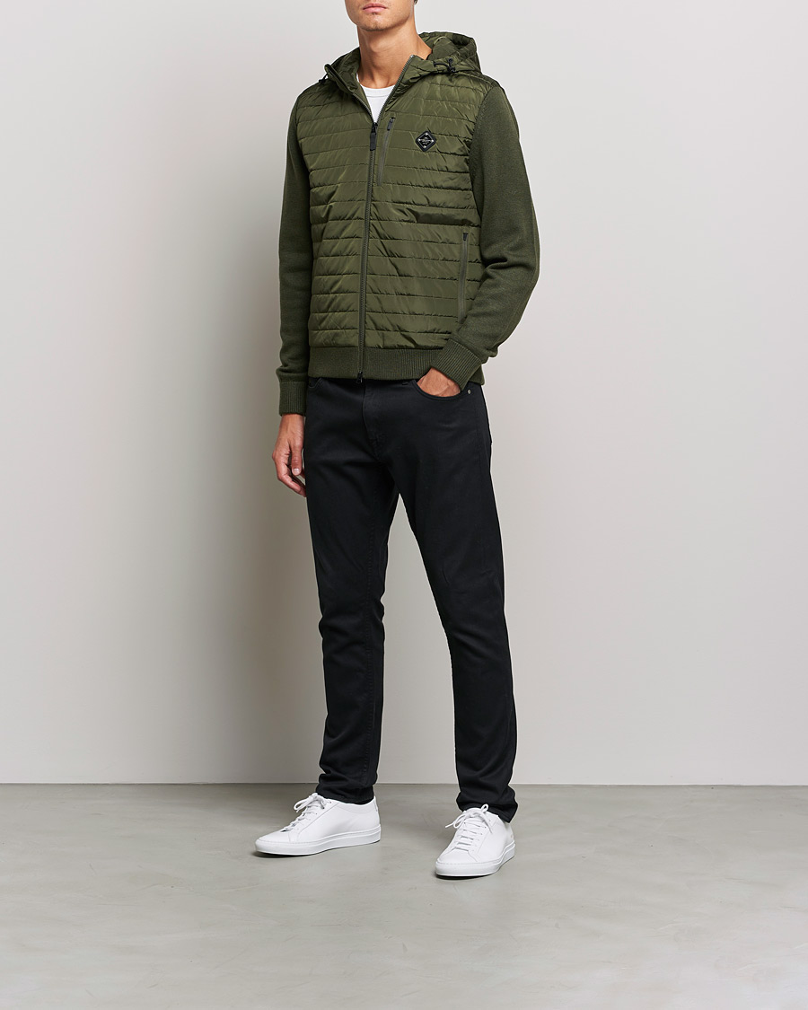 Mies | Puserot | J.Lindeberg | Pierre Knitted Hybrid Full Zip Hood Forest Green