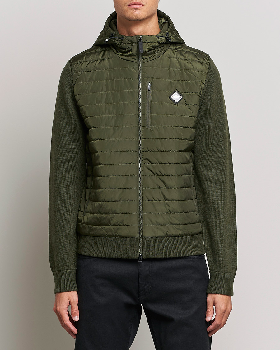 Mies | Puserot | J.Lindeberg | Pierre Knitted Hybrid Full Zip Hood Forest Green