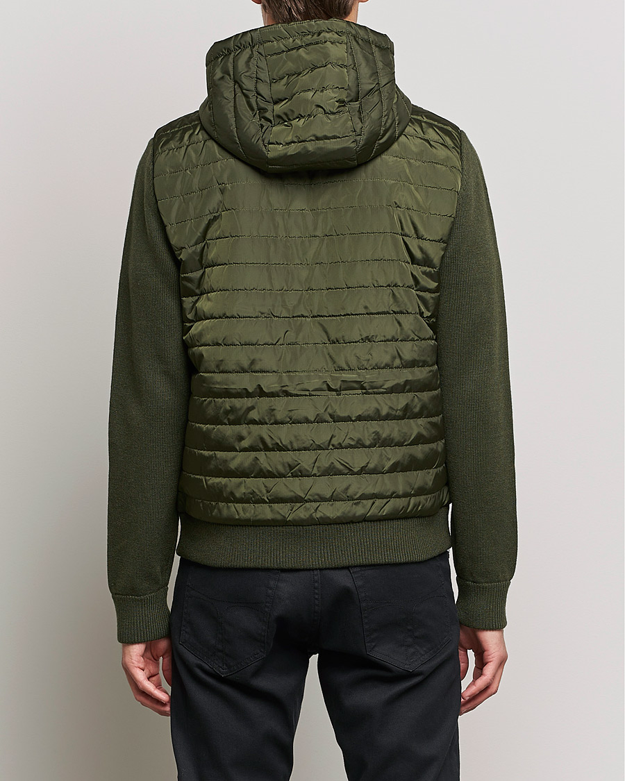 Mies | Puserot | J.Lindeberg | Pierre Knitted Hybrid Full Zip Hood Forest Green