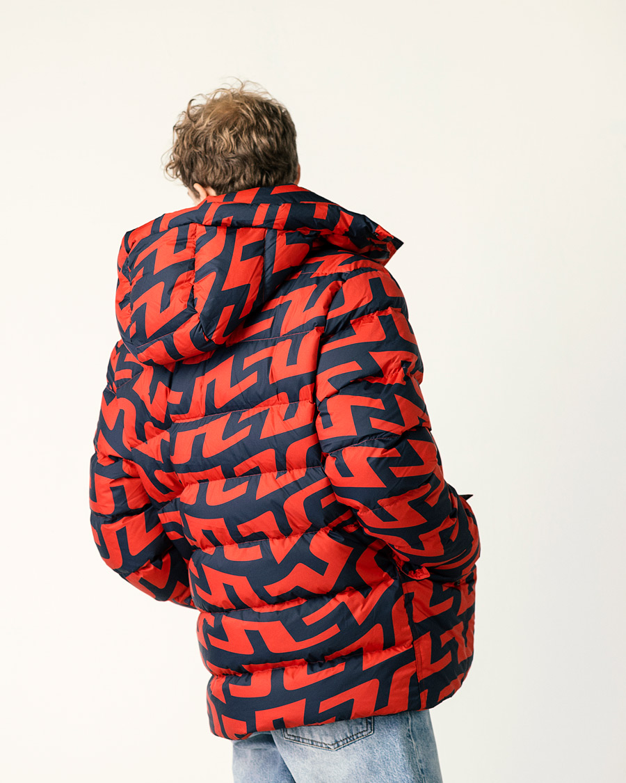 Mies | Takit | J.Lindeberg | Sphere Printed Down Jacket Bridge Swirl Red