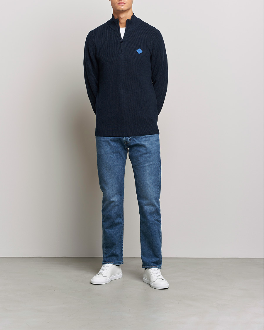Mies | Puserot | J.Lindeberg | Diamond Knitted Zip Sweater Navy