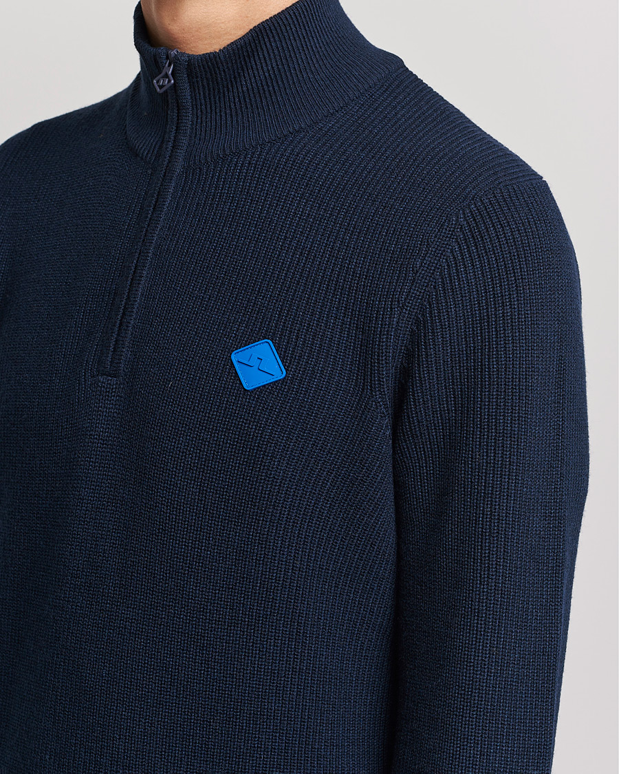 Mies | Puserot | J.Lindeberg | Diamond Knitted Zip Sweater Navy