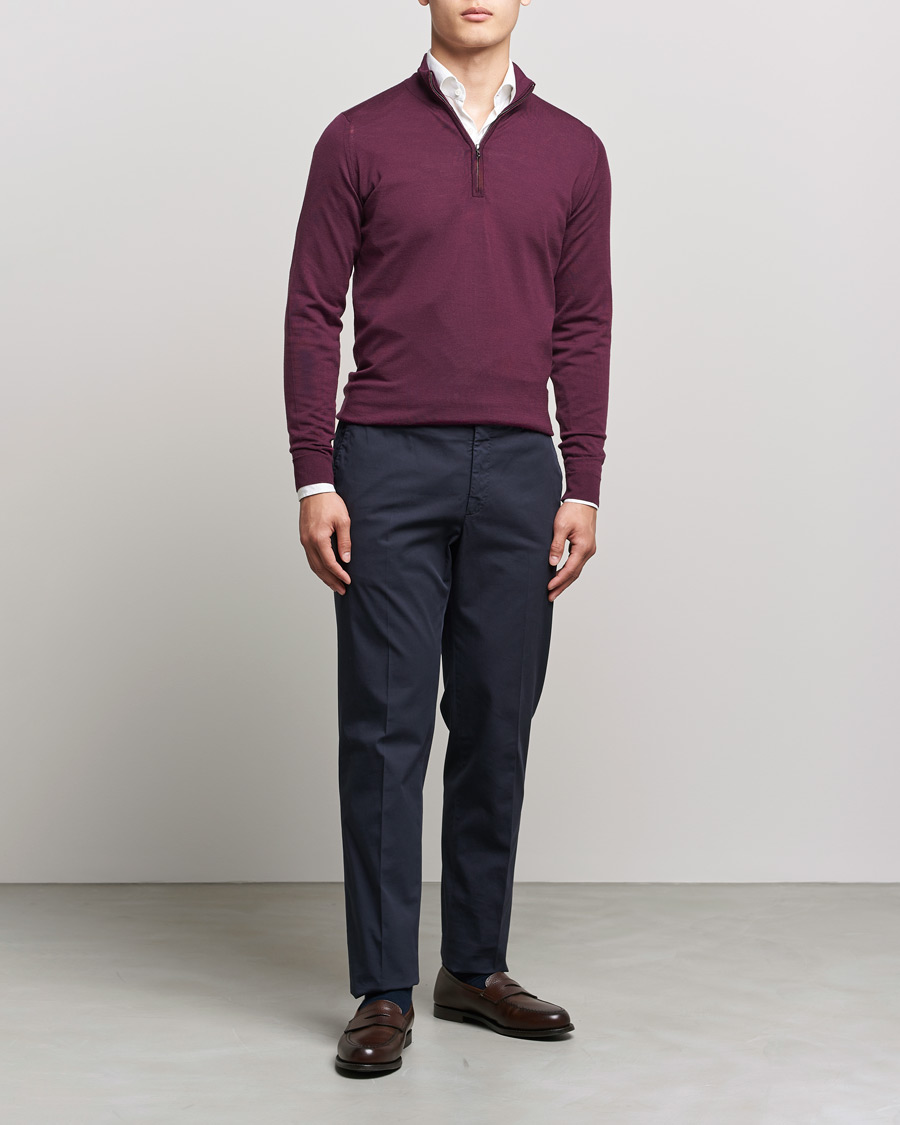 Mies | Puserot | John Smedley | Barrow Extra Fine Merino Half Zip Pigment Purple