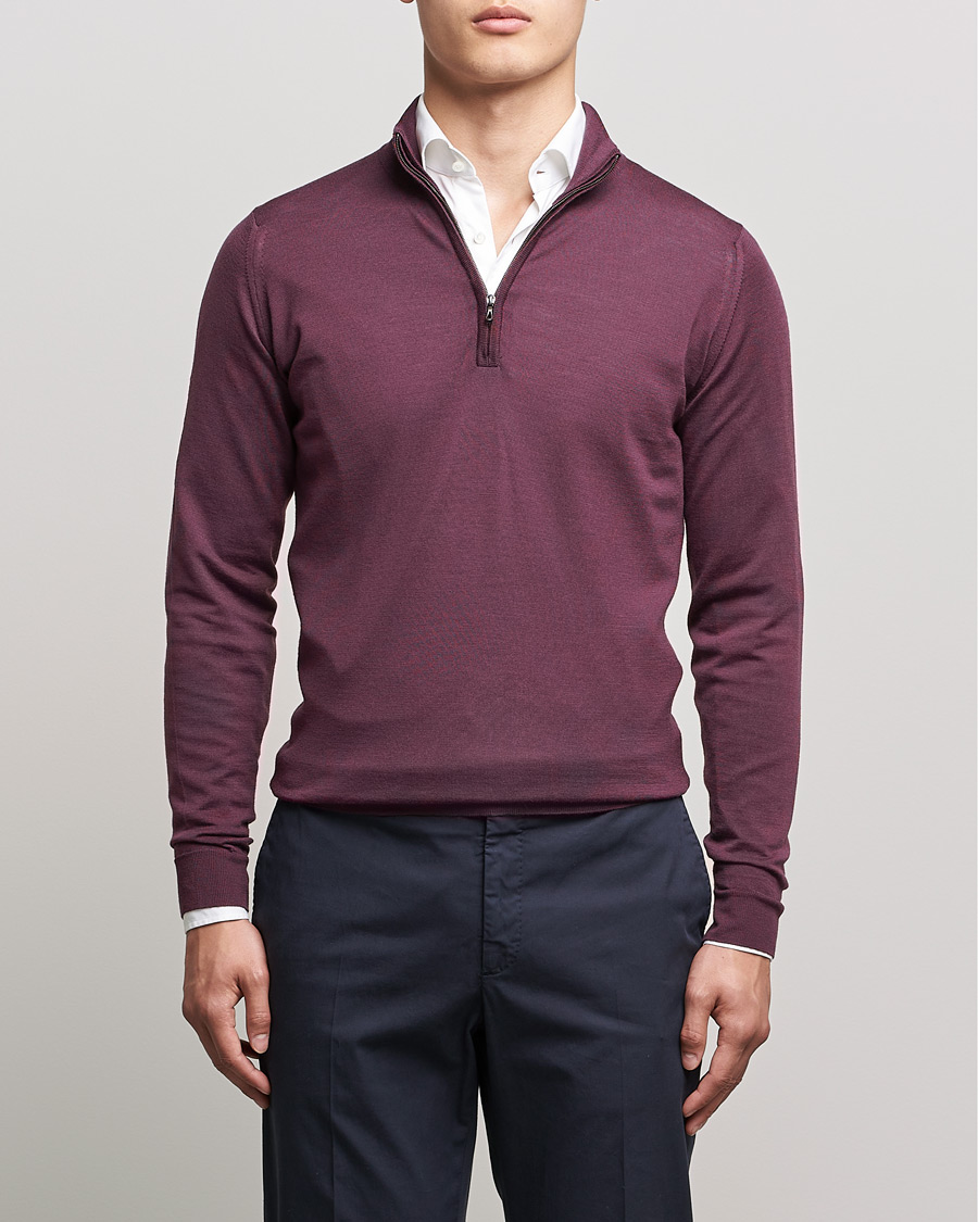 Mies | Puserot | John Smedley | Barrow Extra Fine Merino Half Zip Pigment Purple