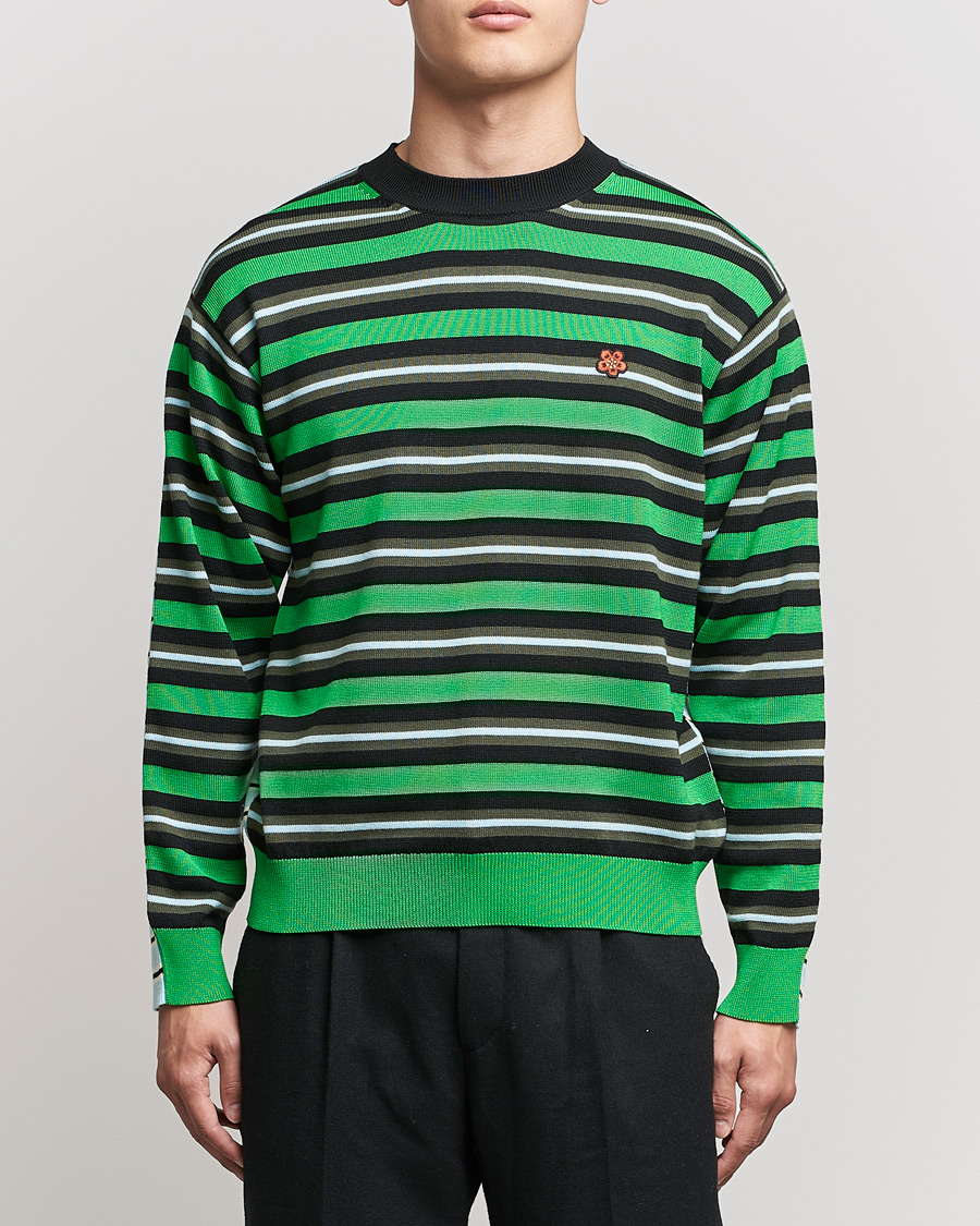 Mies | Puserot | KENZO | Stripes Wool Knitted Jumper Grass Green