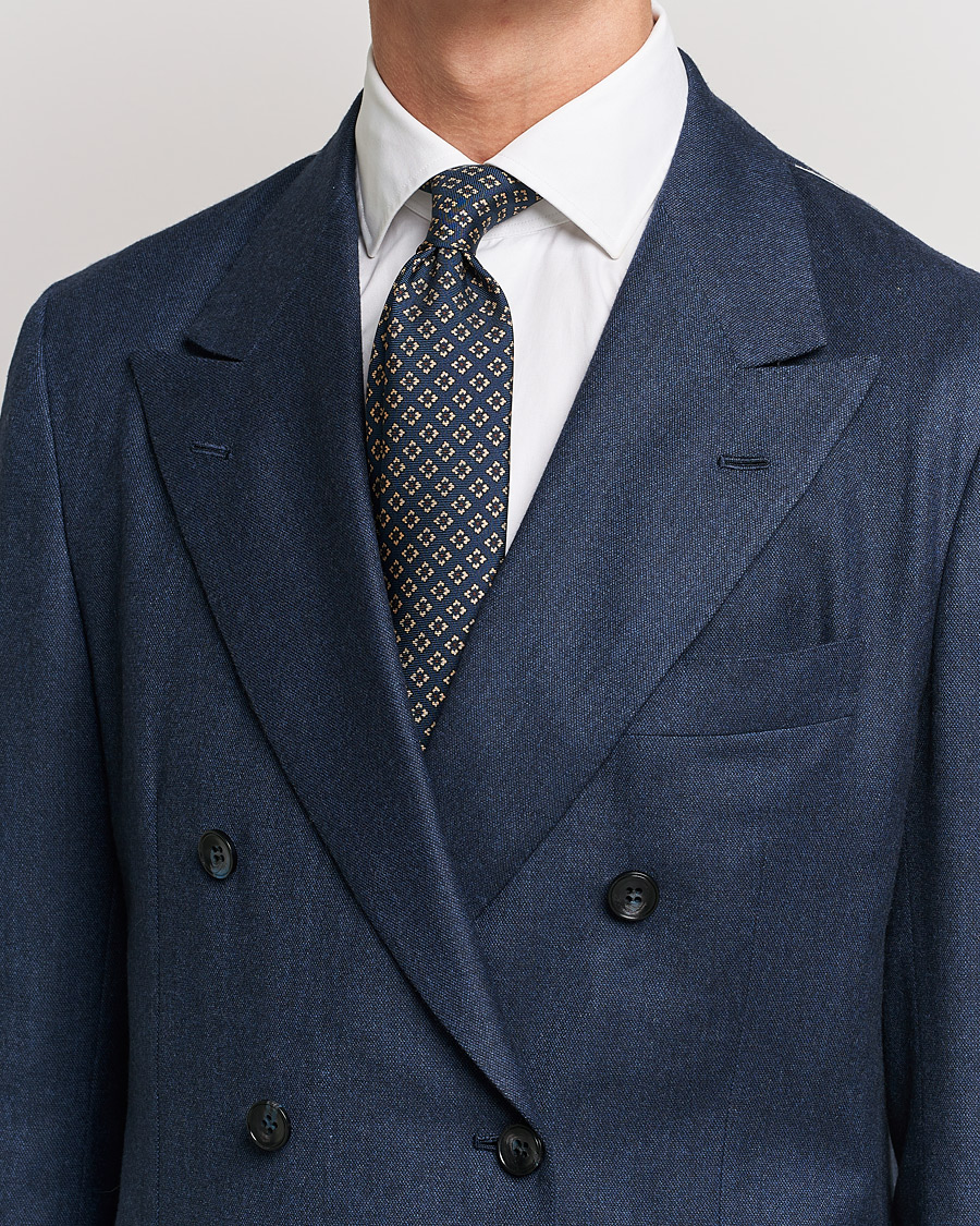 Mies | Kiton Micro Flower Silk Tie Navy | Kiton | Micro Flower Silk Tie Navy