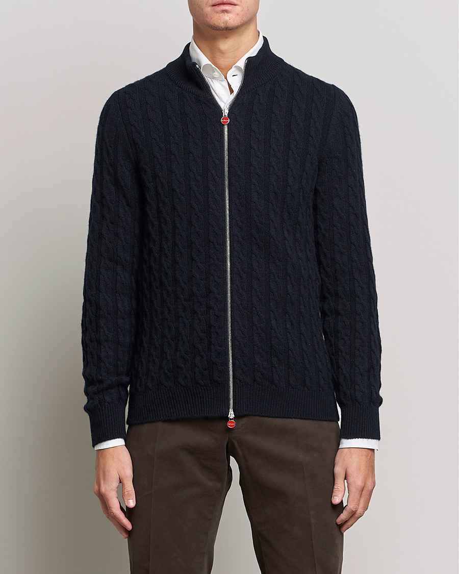 Mies | Kiton | Kiton | Cashmere Cable Zip Sweater Navy
